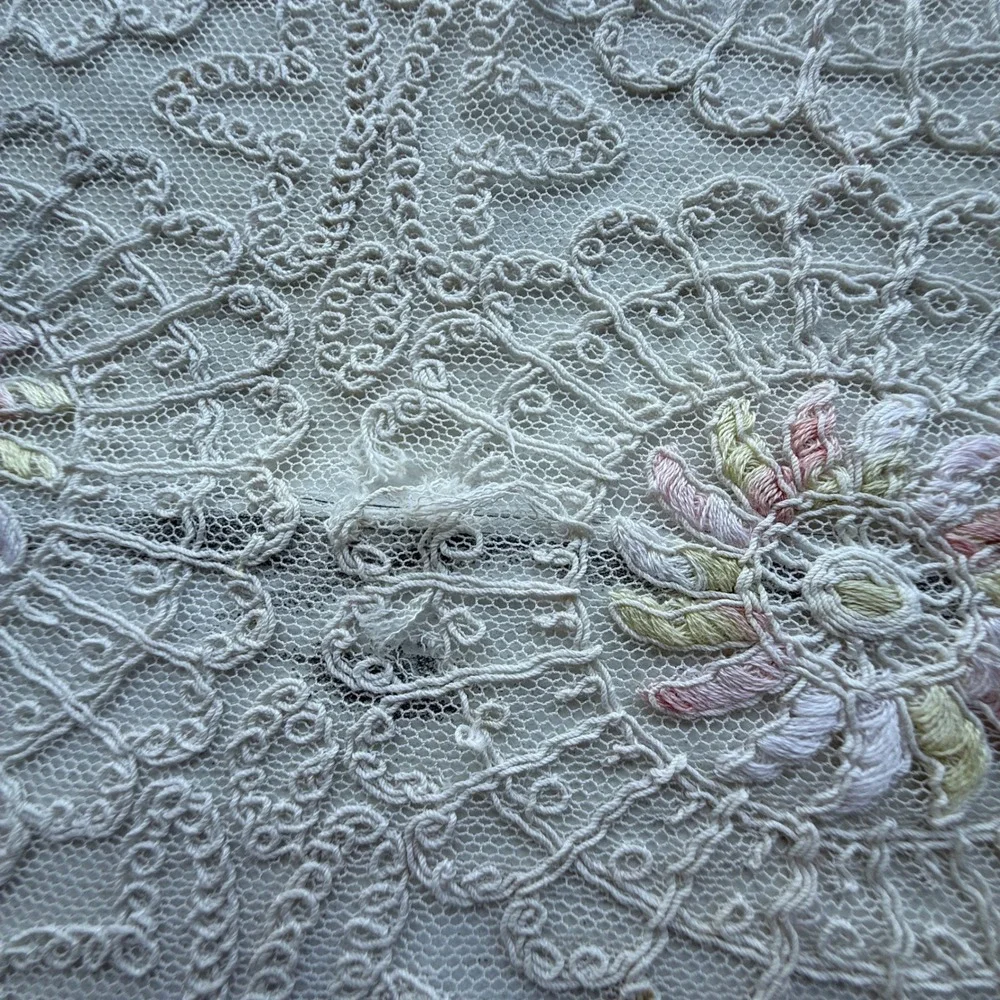 Vintage Embroidered Lace Table Runner Floral Pastel Cream 36x11